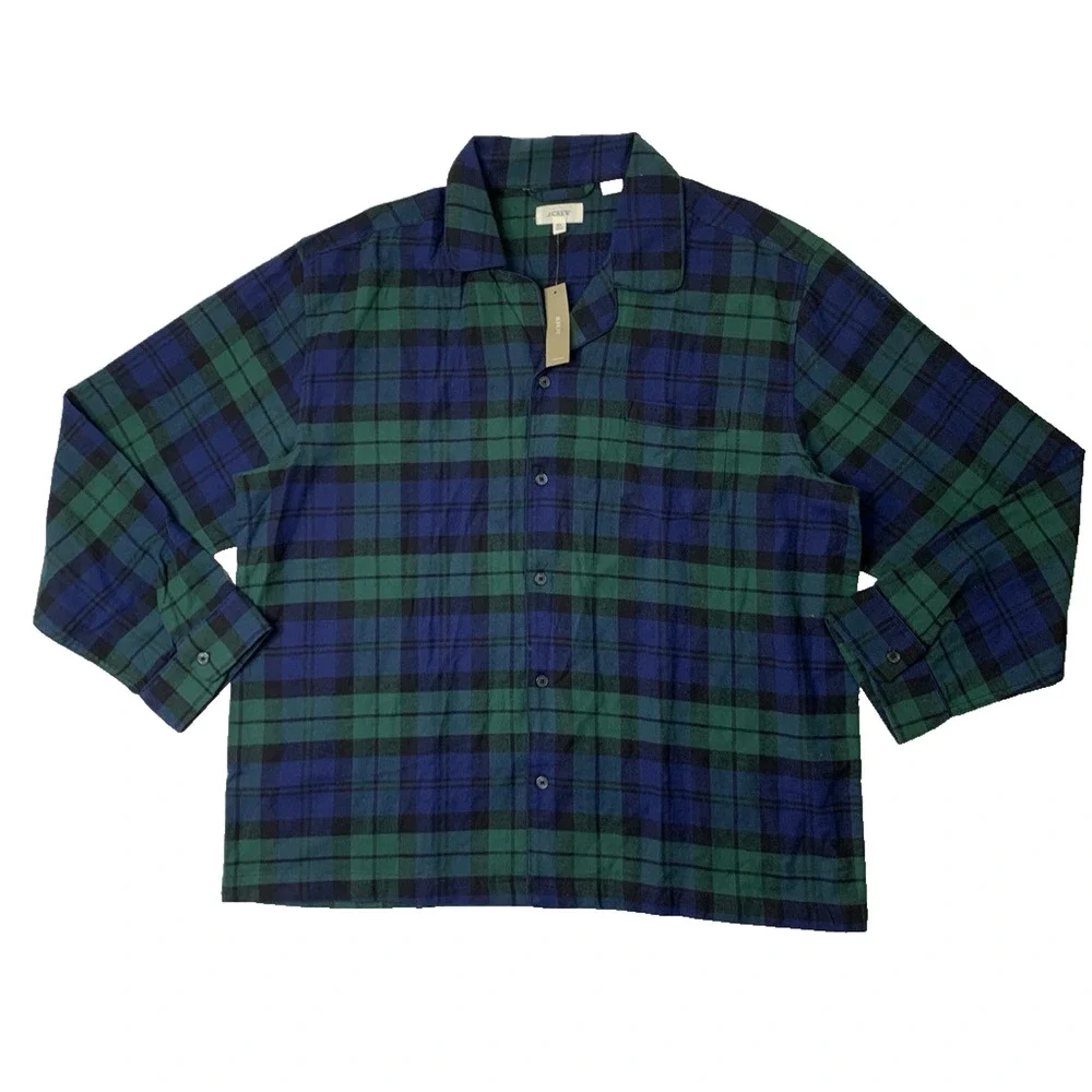 J Crew Pajama Shirt Mens XL Cotton Flannel Long Sleeve Tartan Plaid Button Up